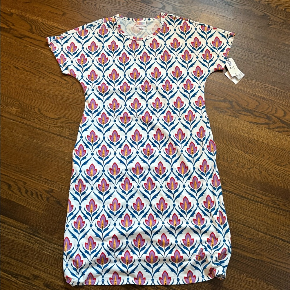 LuLaRoe Floral Patterned Dress with Red and Blue Accents